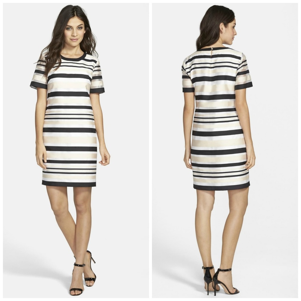 Vince Camuto Organza Sleeve Stripe Sheath Dress 6